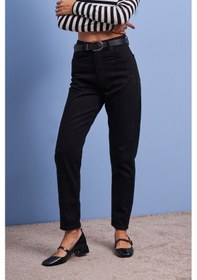 Resim Itsbasic Kadın Siyah Renk %100 Koton Mom Fit Kemerli Denim Jean 