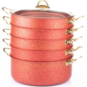 Resim Evren 6 Parça 30 cm Red Ezme Seri Buharlı Pişirici, Mantı Tencere Seti 7,5 Lt 