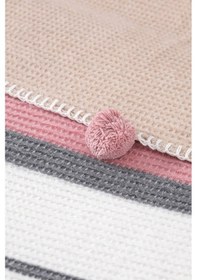 Resim Aksu Ponpon Pamuklu Çift Kişilik Battaniye - Pembe 