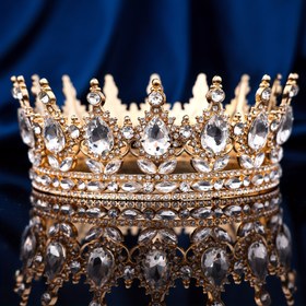 Resim Vintage Barok Stil Kraliçe Taçlı Rhinestone ile - Çinko Alaşım, Düğünler ve Partiler için Mükemmel, Şık Bir Şekilde Dolu 
