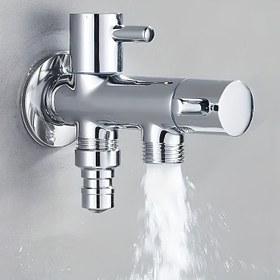 Resim Çift Çıkış Valfı ile Çift Anahtar Kontrolü - Krom Metal Çamaşır Açı Valfı, Amerikan/Evrensel Borular için Uygun G1/2 Konu, Dayanıklı Ev ve Çamaşır Odası Musluk Aksesuarı 