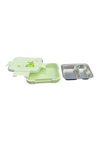 Resim Paslanmaz Çelik Beslenme Yemek Kabı Çift Bölmeli Dikdörtgen 1100 Ml Yeşil 