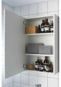 Resim 40 60 Cm Aynalı Banyo Dolabı Duvara Monte, Minimal Tasarım, Modern Beyaz Banyo Üst Dolabı Beyaz 