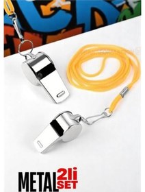 Resim Metal Düdük - Spor Düdüğü - Hakem Düdüğü Metal Deprem Düdüğü 2 Li Set Çok Renkli 