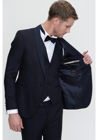 Resim Morven Erkek Lacivert Santorin Ceremonia Jakarlı Slim Fit Dar Ke Lacivert 