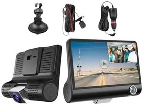 Resim Araç İçi Kamera 4'' Lcd Ekran 3 Kameralı 170° Geniş Açı 1080p G-Sensör Gece Görüşlü Uyumlu Yol Kayıt 