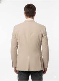 Resim Plus Scorpion Erkek Bej Slim Fit Blazer Ceket - Çizgili Dokulu Kumaş - Çift Düğmeli 