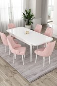 Resim Canisa Eta Serisi 80x132 Mdf Beyaz Açılabilir Masa 6 Pembe Sandalye Mutfak Masası Takımı 