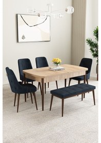 Resim Clara Meşe Desen 80x132 Açılabilir Mdf Masa Yemek Odası Takımı,mutfak Takımı 4 Sandalye 1 Bench Antrasit 