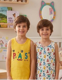 Resim ALİŞ KİDS Erkek Çocuk Pamuklu Sarı Beyaz Harf Kaykay Desenli 2 li Atlet 