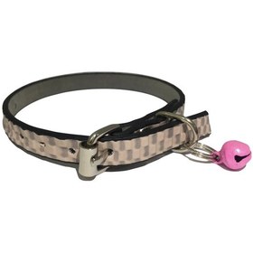 Resim Pembe Renk Kendinden Desenli Derili Metal Tokalı Zilli Kedi Tasma 