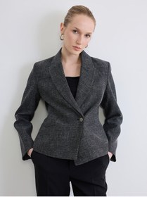 Resim LC Waikiki Gri Kruvaze Yaka Dokulu Kadın Blazer Ceket 