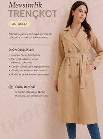 Resim Two Two Kadın Kruvaze Mevsimlik İnce Trençkot - Kemerli,Düğmeli, Şık ve Günlük-Tesettür Trençkot-Kadın Trenç 