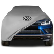 Resim ULTRASHOP Volkswagen Touareg 2 (2010 - 2018) Gri Kumaş Araba Branda Logolu Kumaş Araba Brandası Penye Branda 