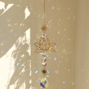 Resim 1 adet Şık Altın Lotus Kristal Güneş Yakalayıcı - Cam, Güç Gerektirmez - Ev & Bahçe Dekoru için Mükemmel 