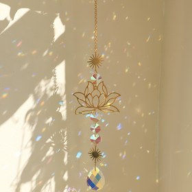 Resim 1 adet Şık Altın Lotus Kristal Güneş Yakalayıcı - Cam, Güç Gerektirmez - Ev & Bahçe Dekoru için Mükemmel 
