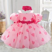 Resim Sevimli Pembe Kalp Baskılı Bebek Kızlar için Prenses Elbisesi - Kolsuz Parti Elbisesi ile Tül Etek, Doğum Günleri ve Sevgililer Günü için Mükemmel, Kızlar için Prenses Elbiseleri 