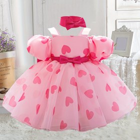 Resim Sevimli Pembe Kalp Baskılı Bebek Kızlar için Prenses Elbisesi - Kolsuz Parti Elbisesi ile Tül Etek, Doğum Günleri ve Sevgililer Günü için Mükemmel, Kızlar için Prenses Elbiseleri 