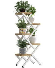 Resim Rio Metal Ahşap Saksılık Çiçeklik Beyaz Kahve Diğer 