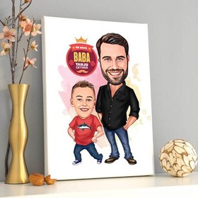 Resim Babasını Çok Seven Erkek Çocuk Karikatürlü Kanvas Tablo 