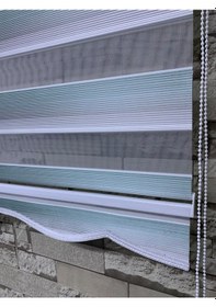 Resim Yeşil Gri Mini Plise Zebra Perde (Etekli) 