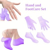 Resim 1 Set Silikon El ve Ayak Nemlendirici Seti, Kuru Çatlamış Hafif Bej Yumuşatıcı Soyucu Ayak El SPA Bakım Araçları, Tekrar Kullanılabilir, El Bakımı, Ayak Bakımı, Hediye, Aloe Vera Losyon Eldivenleri ile Kuru Yumuşak Silikon Seti Tamir Edin 