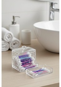 Resim Vivart 3 Lü Kapaklı Pamukluk Ve Disklik Seti Çok Amaçlı Makyaj Organizeri Şeffaf 