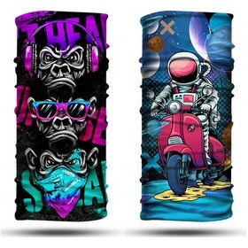 Resim Dair Maymun - Motorlu Astronot Desenli 2'li Set Boyunluk Bandana Outdoor Balaklava Yüz Maskesi Kafa Bandı 