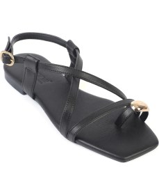 Resim Capone Outfitters Roxy Küt Burunlu Metal Parmak Arası Bantlı Düz Topuklu Kadın Sandalet 