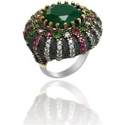 Resim Zümrüt Taşlı Zirkon Süsleme Otantik Gümüş Yüzük - 530173253 