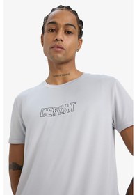 Resim Defacto Defactofit Slim Fit Dar Kesim Bisiklet Yaka Esnek Kumaş Baskılı Sporcu Kısa Kollu Tişört E7516ax25augr91 Gri 