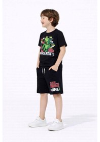 Resim Miniko Kids Erkek Çocuk Mınecraft Desenli Pamuk Şortlu Takım Siyah 