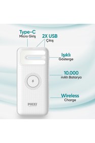 Resim Phixi Basic Pw11 10.000mah Wireless Şarj Çift Çıkışlı Led Göstergeli Powerbank 