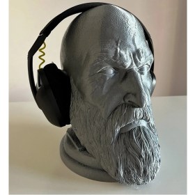 Resim Kordify 3D Baskı Kratos Kafası Kulaklık Tutucu - 23 cm | God Of War Temalı Masaüstü Stand 