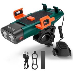 Resim Geekyou Bisiklet Işık Holder 5-in-1: Ön Işık, Şarj Cihazı, Telefon Tutucu, Korna, Uyarı Işığı - 4 Işık Modu, Mavi Yeşil Yeşil 