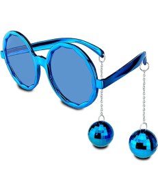 Resim Mavi Renk Disko Toplu Küpeli Parlak Yılbaşı Parti Gözlüğü 