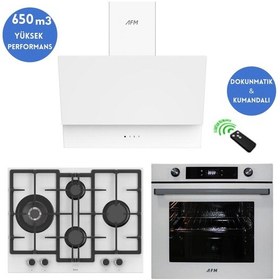 Resim Ferre Ve AFM Tech ED076-WFA WOK + FM7701 + FM3401 Wave Turbolu Beyaz Dijital Ankastre Set 