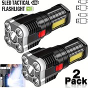 Resim 2 Adet 5 LED Taşınabilir Kamp Lambası, Şarj Edilebilir El Feneri, COB Yan Işıklı ve 4 Aydınlatma Modlu Kamp, Macera, Yürüyüş, Açık Hava Aktiviteleri ve Aile Acil Durum Kullanımı İçin 