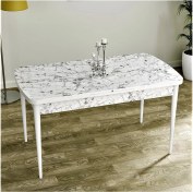 Resim Canisa Concept Eva Serisi Beyaz Mermer Desenli Mdf Beyaz Ahşap Ayaklı Açılabilir Mutfak Masası 