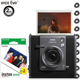 Resim Instax Wide Evo Siyah Şipşak Anında Baskı Hybrid Fotoğraf Makinesi ve 20'li Film 