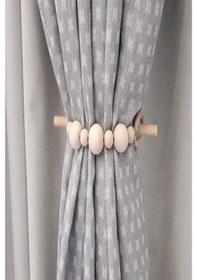 Resim 2 Adet Ahşap Sopalı Doğal Boncuklu Dekoratif Perde Tutacağı 