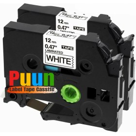 Resim Puun Brother TZE-231 12MM x 8m Beyaz Üzerine Siyah Muadil Laminasyon Etiket Şeridi 2 Adet 