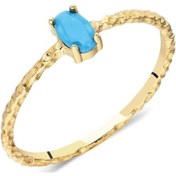 Resim 925 Ayar Firuze Tek Taş Gümüş Yüzük-0,30Ct Firuze Dövülü Eskitme - 538370719 