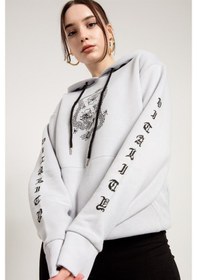 Resim Jahr Marc Dragon Baskılı Gri Oversize Kadın Sweatshirt 