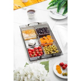 Resim EW's Kitchenware Akrilik Barok Füme 6 Bölmeli Tek Kapaklı Büyük Kahvaltılık 