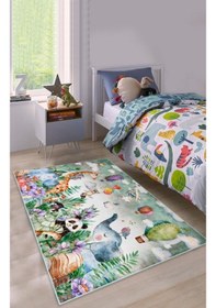 Resim Sevimli Hayvanlar Çocuk Odası Halısı Çok Renkli 