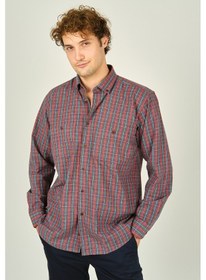 Resim Mugi Erkek Ekoseli Uzun Kollu Çift Cepli %100 Pamuk Gömlek 1001 Kırmızı Kırmızı 