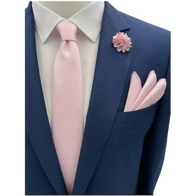 Resim Brianze Şeker Pembe Kravat Mendil Yaka Çiçeği Set Şeker Pembe 