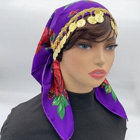 Resim Bohemian Çiçek Desenli Altın Zincir Detaylı Eşarp - Kadınlar için Lüks Rüzgar Geçirmez Üçgen Şal, Canlı Mor & Kırmızı Dış Mekan Moda Aksesuarı, Esnemez Kumaş 