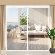 Resim Modern Çizgili Polyester Manyetik Sivrisinek Ekranı Kapısı, Tüm Mevsimler İçin Solunabilir Böcek Önleme Perdesi, Ev, Yatak Odası, Balkon, Mutfak - Elde Yıkama Sadece, Elektrik veya Pil Gerektirmez 